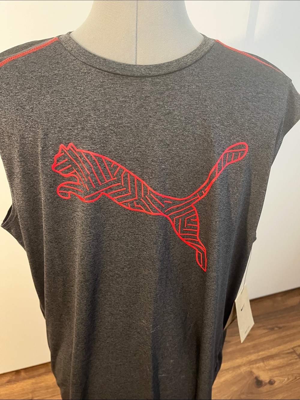 Puma Dark Gray Sleeveless Tee with Red Puma Logo - Picture 4 of 4